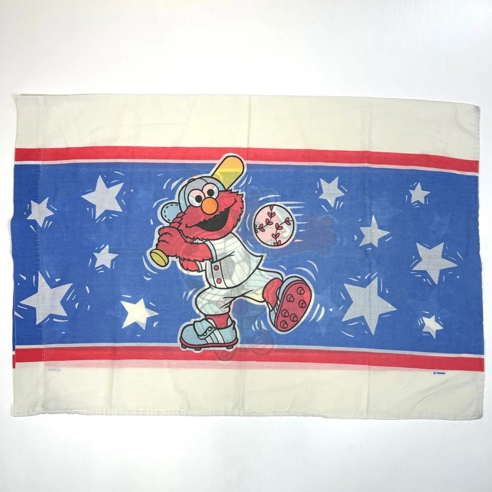 Vintage Sesame Street Elmo Sports Pillowcase Soccer Baseball Stars Made in USA